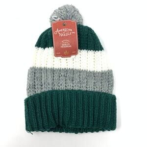 American Needle Beanie Hat Unisex One Size Winter Pom Pom Color Block Knit NEW
